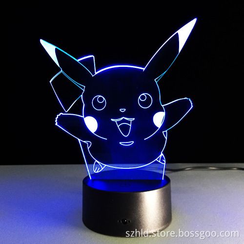 Acrylic Pokemon GO Pikachu 3D LED Night Light 7 Colors Flashing Touch LED night light with sensor